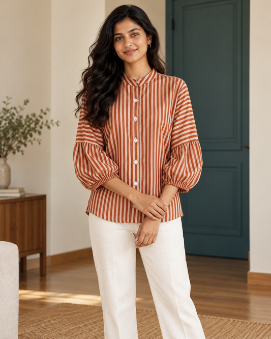 Aarohi Rust Striped Shirt
