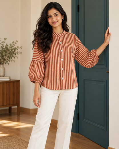 Aarohi Rust Striped Shirt