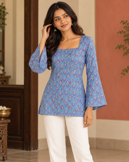Ananya Printed Blue Kurti