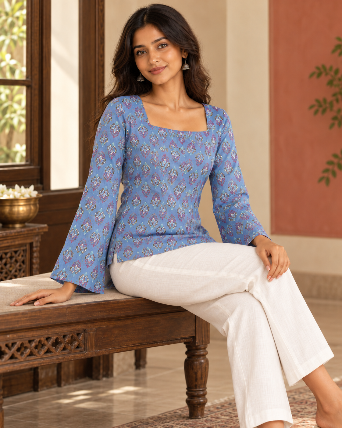 Ananya Printed Blue Kurti