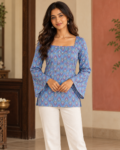 Ananya Printed Blue Kurti