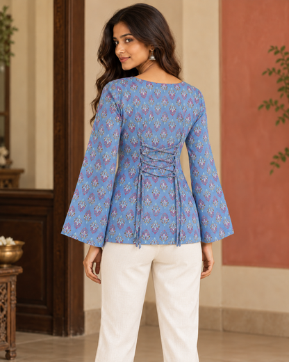 Ananya Printed Blue Kurti