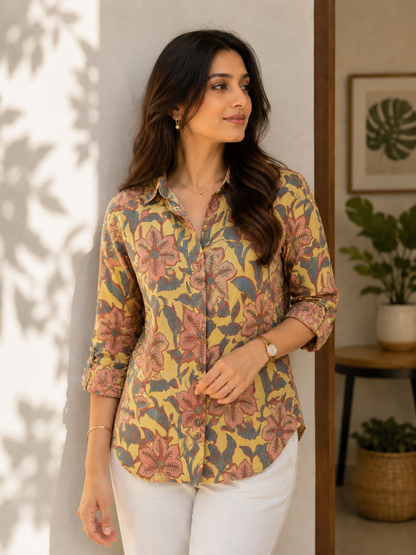 Heritage Floral Print Shirt – Ochre & Rose