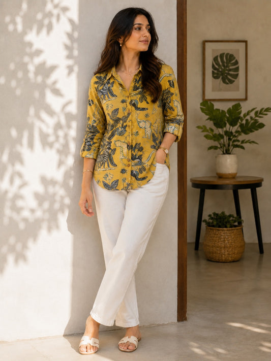 Heritage Wildlife Print Shirt – Mustard