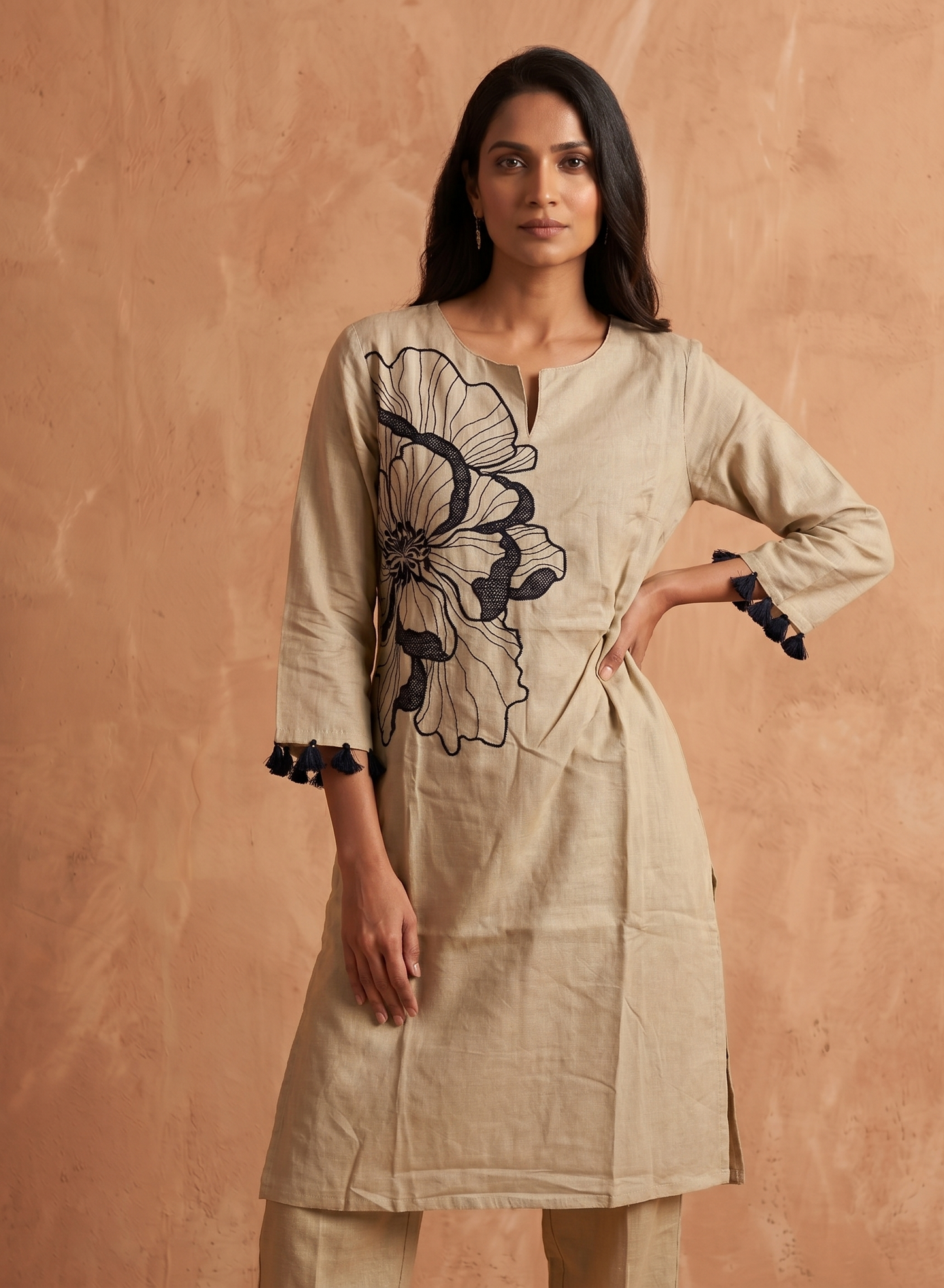 Black Floral Embroidered Kurta Set
