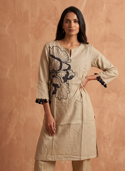 Black Floral Embroidered Kurta Set