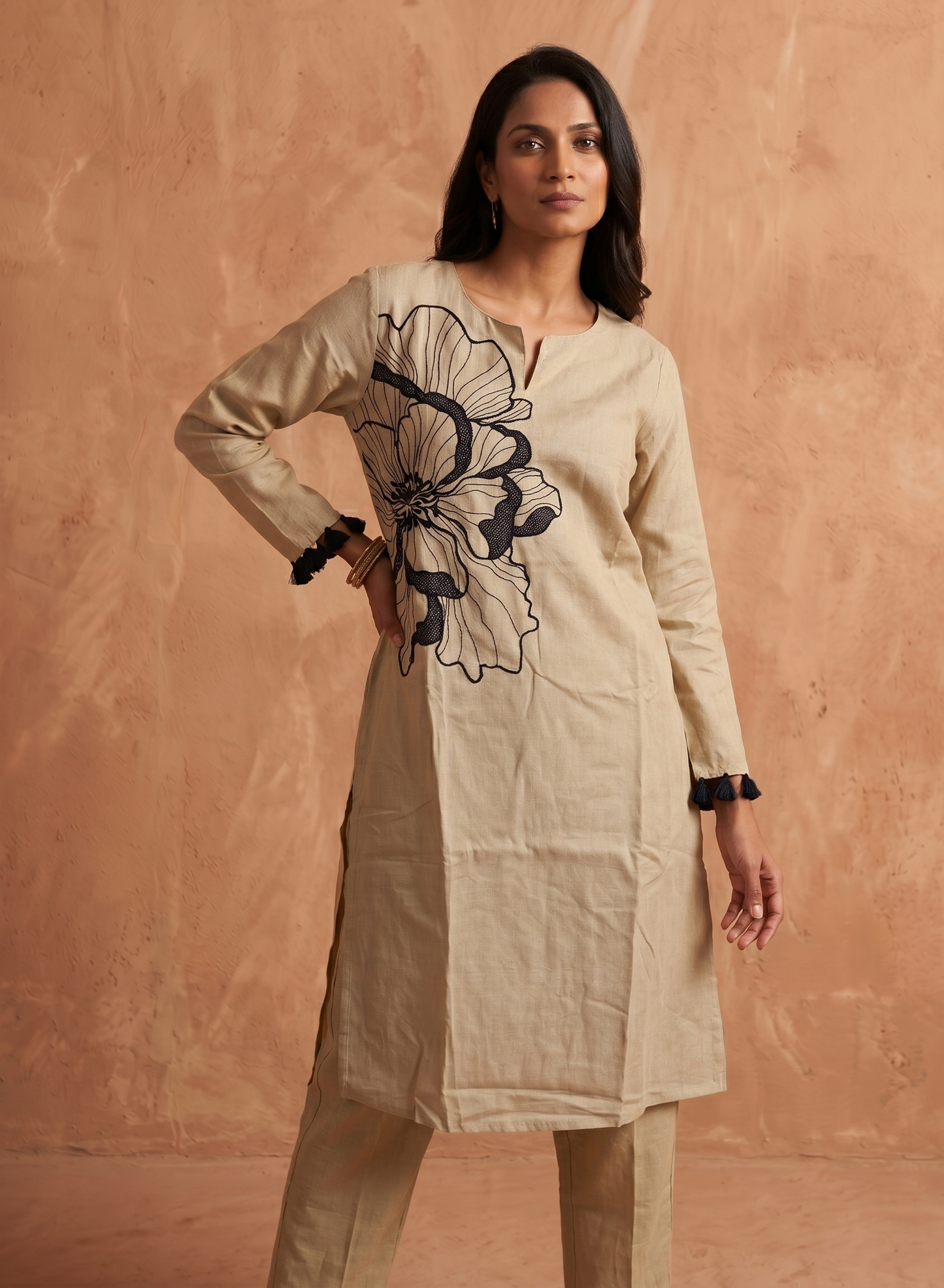 Black Floral Embroidered Kurta Set