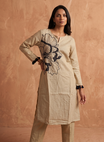 Black Floral Embroidered Kurta Set