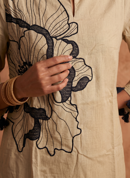 Black Floral Embroidered Kurta Set