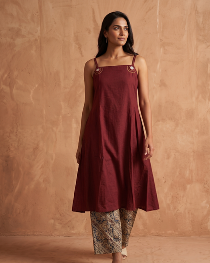 Maru Red A-Line Kurta with Ajrakh Print Pant