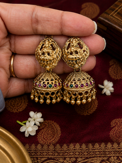 Lakshmi Temple  Necklace Set with Jhumkas