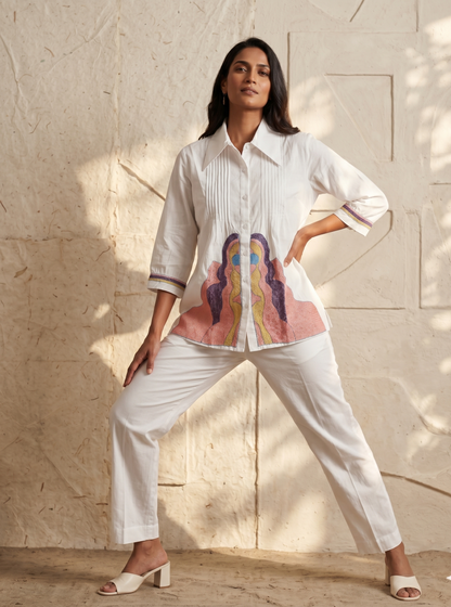 White Co-ord Set with Multi-Color Embroidery