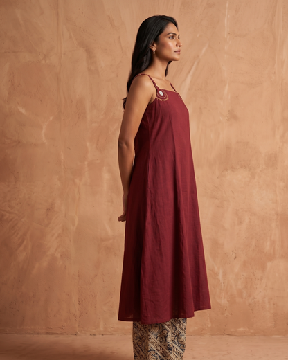 Maru Red A-Line Kurta with Ajrakh Print Pant