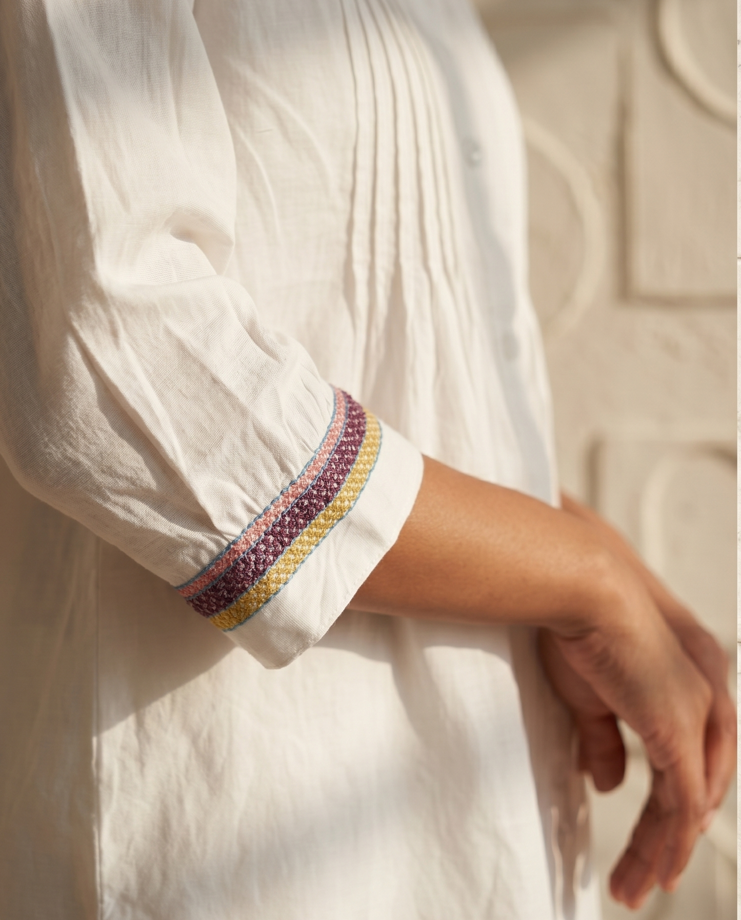 White Co-ord Set with Multi-Color Embroidery