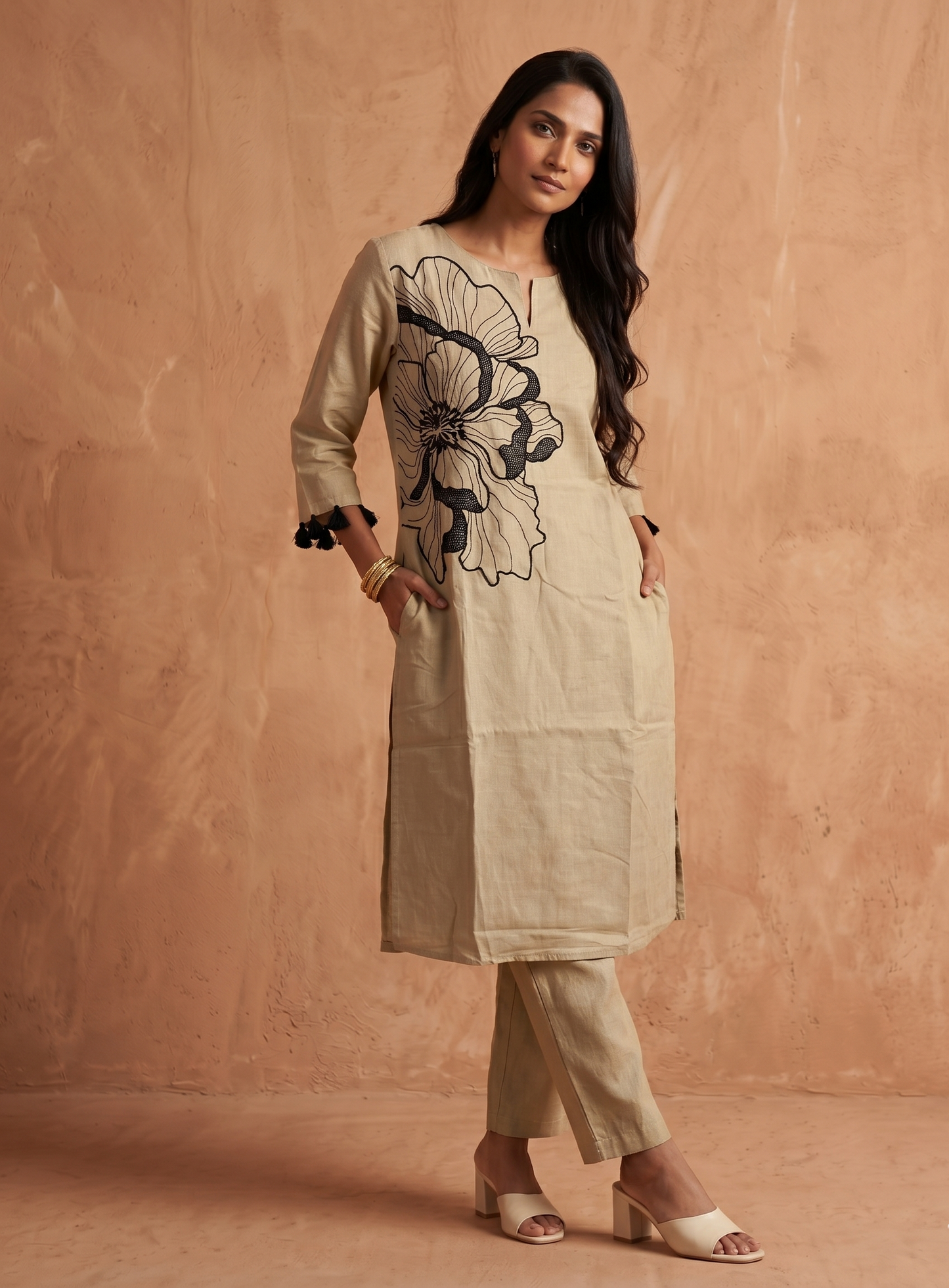 Black Floral Embroidered Kurta Set