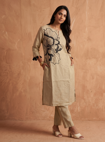 Black Floral Embroidered Kurta Set