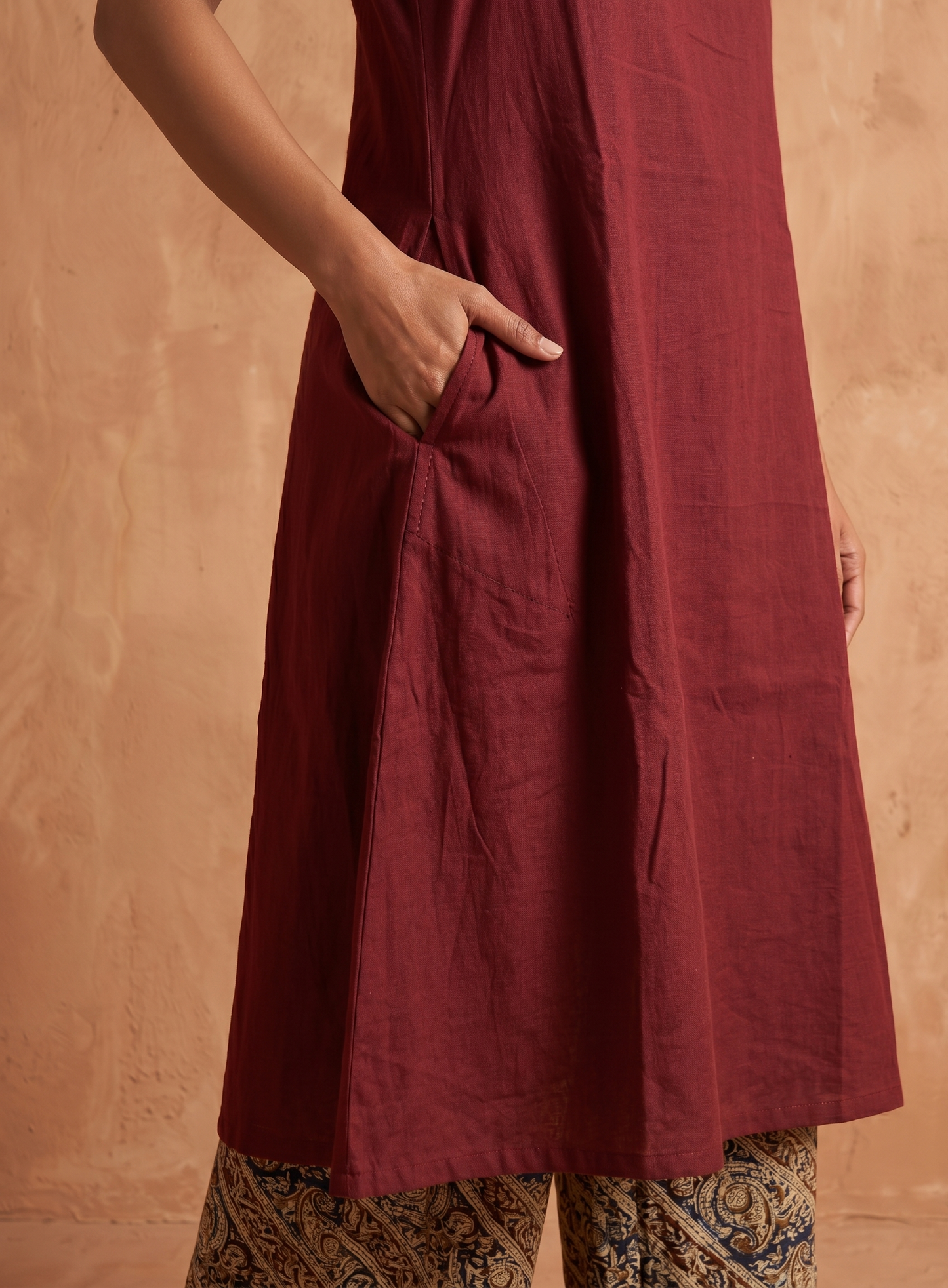 Maru Red A-Line Kurta with Ajrakh Print Pant