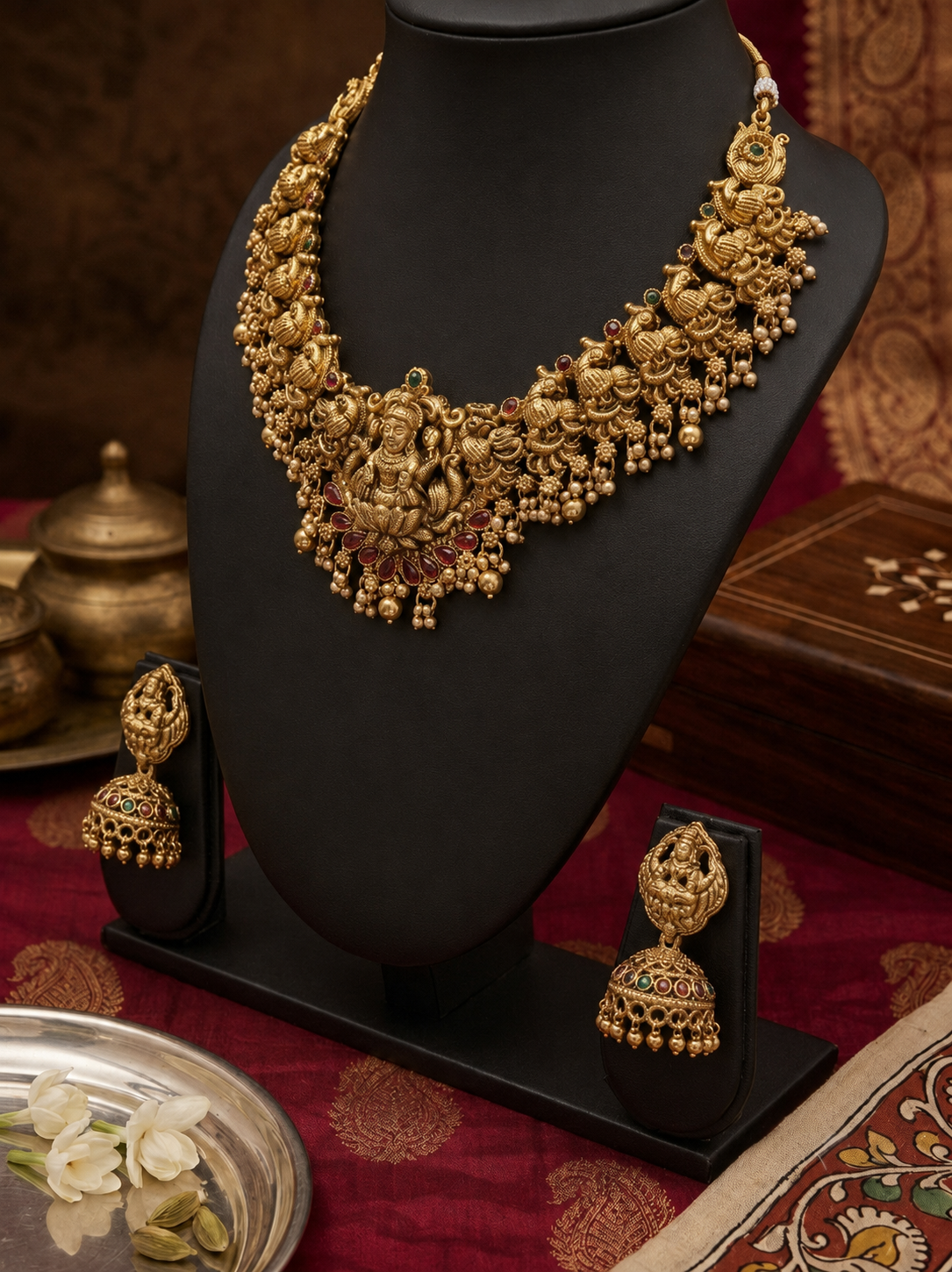 Lakshmi Temple  Necklace Set with Jhumkas