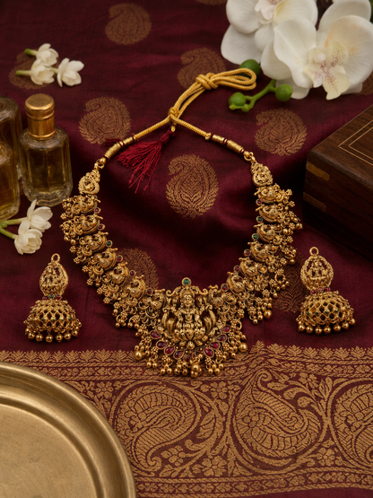 Lakshmi Temple  Necklace Set with Jhumkas