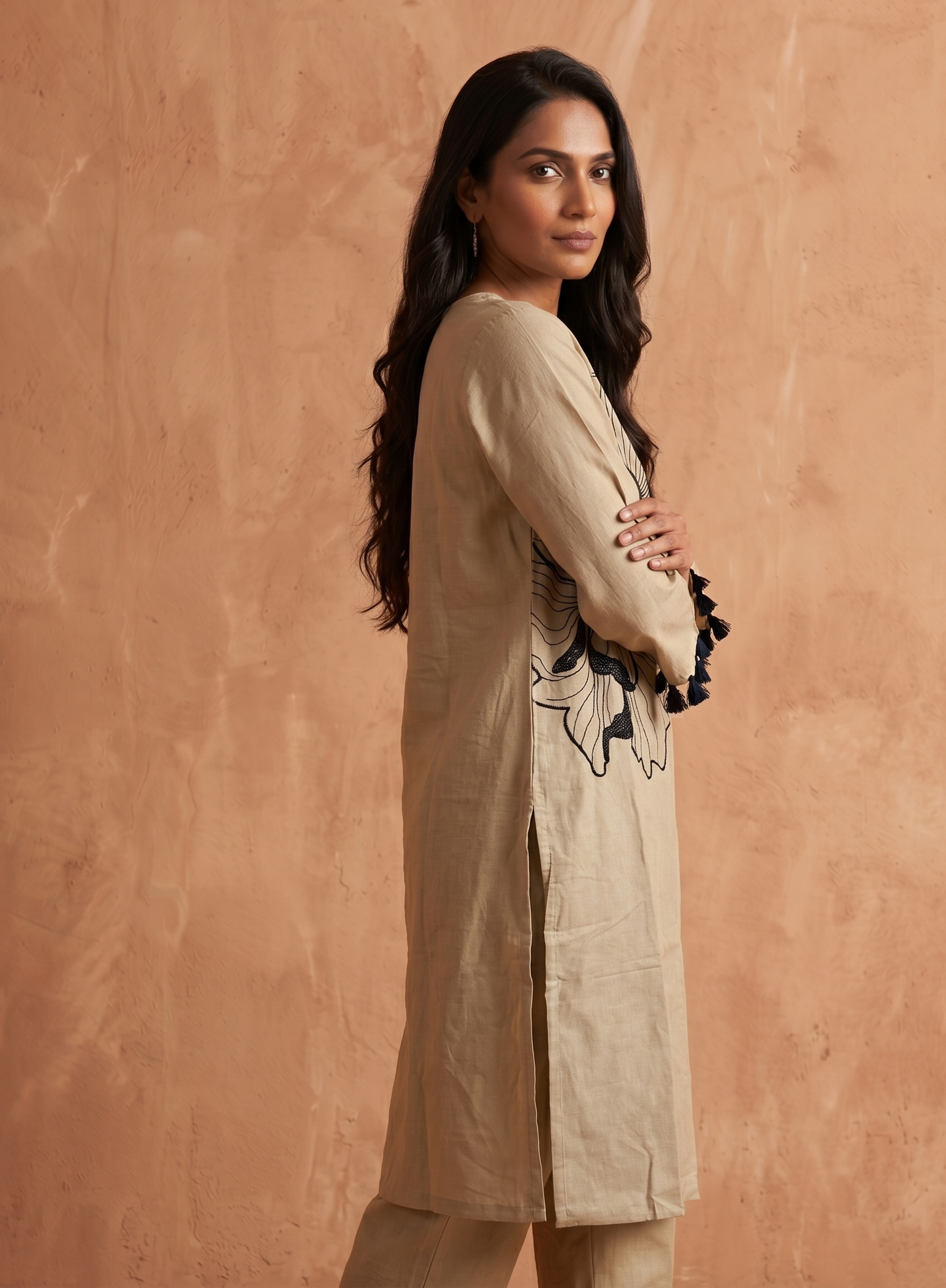 Black Floral Embroidered Kurta Set