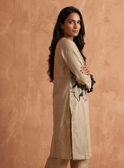 Black Floral Embroidered Kurta Set