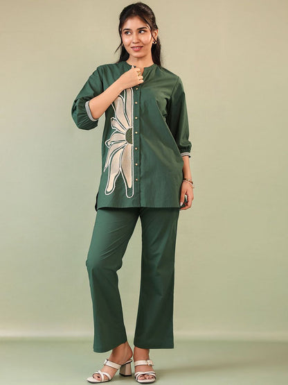 Harshi Green Embroidery co-set