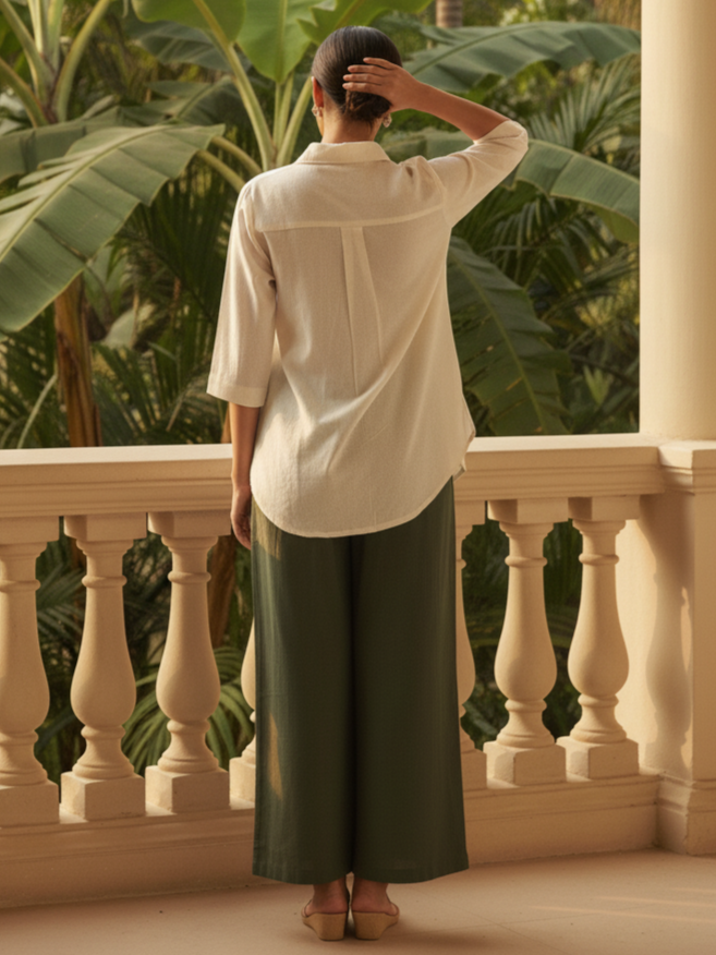 Leaf Motif Shirt & Olive Green Trouser Set