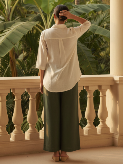 Leaf Motif Shirt & Olive Green Trouser Set