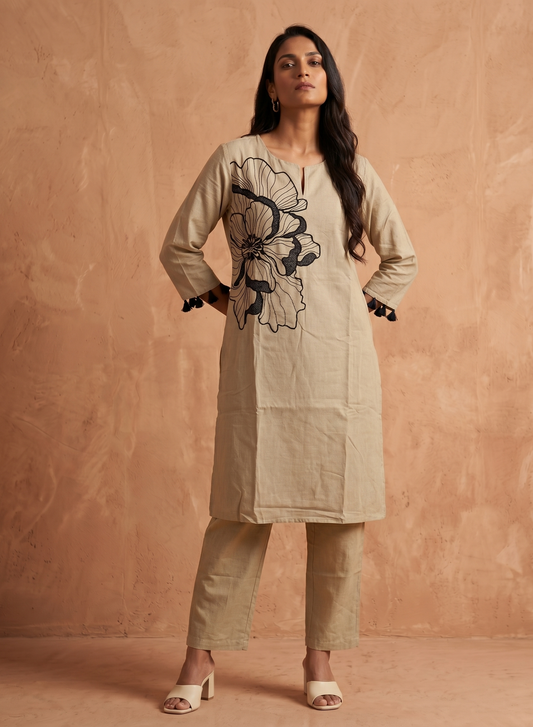Black Floral Embroidered Kurta Set