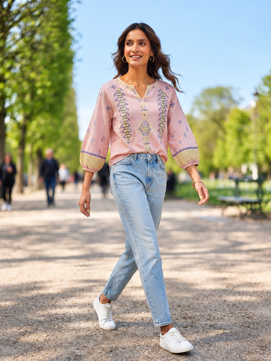 Pastel Loom Embroidered linen Tunics