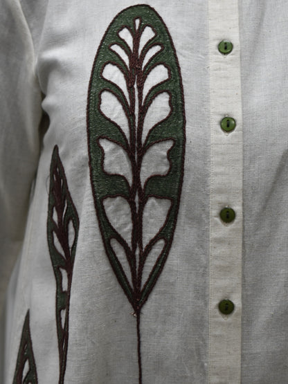 Leaf Motif Shirt & Olive Green Trouser Set