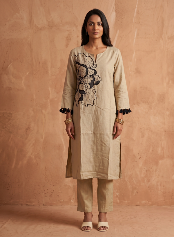 Black Floral Embroidered Kurta Set