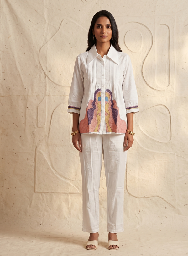 White Shirt with Textured Embroidery