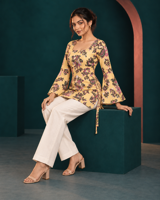 Aaira Floral Corset Kurti with Bell Sleeves